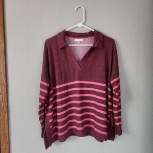 Maurices V-Neck Lightweight Sweater Red and Pink Stripes